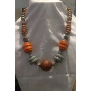 Vintage 22” Chunky Wooden Beaded Necklace Colorful Boho Statement
